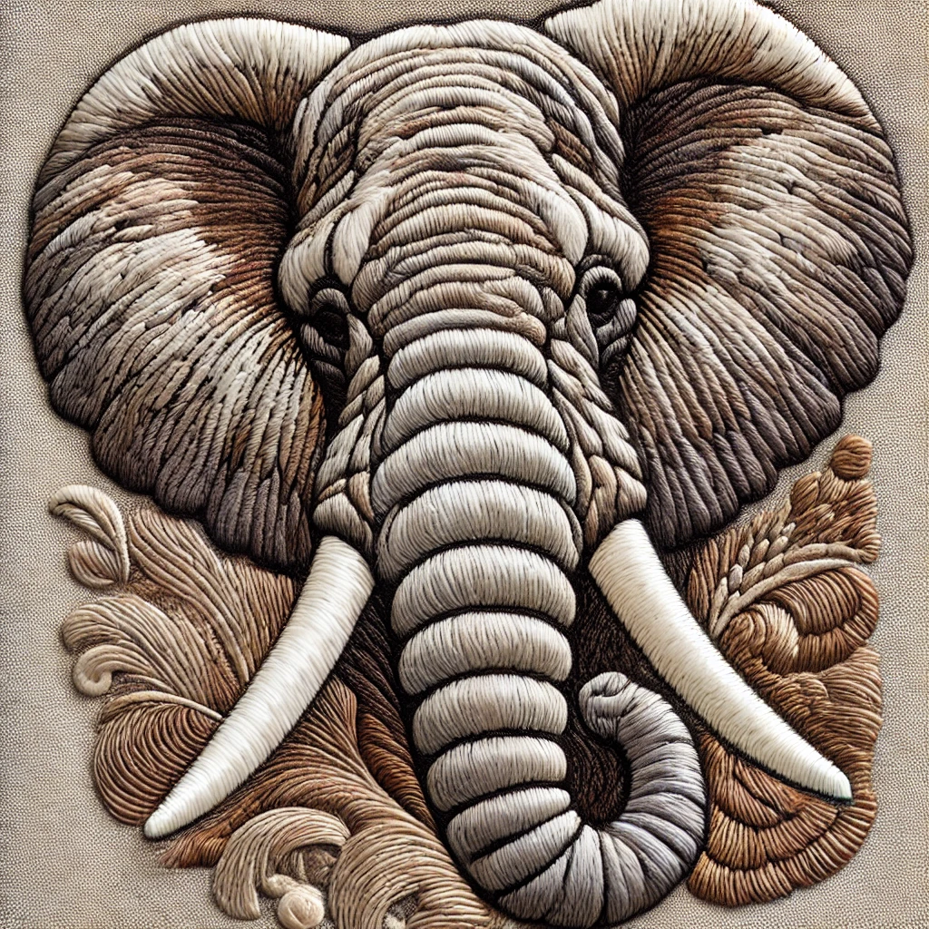 Detailed elephant embroidery artwork